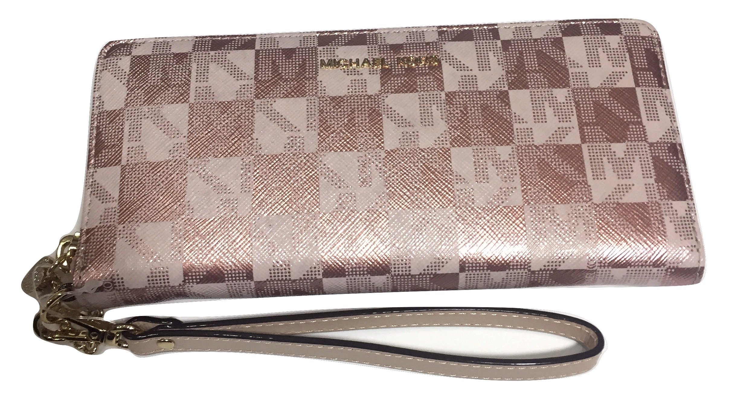 Michael Kors Wristlet Wallet Alex Pink Rose Gold Travel Continetal