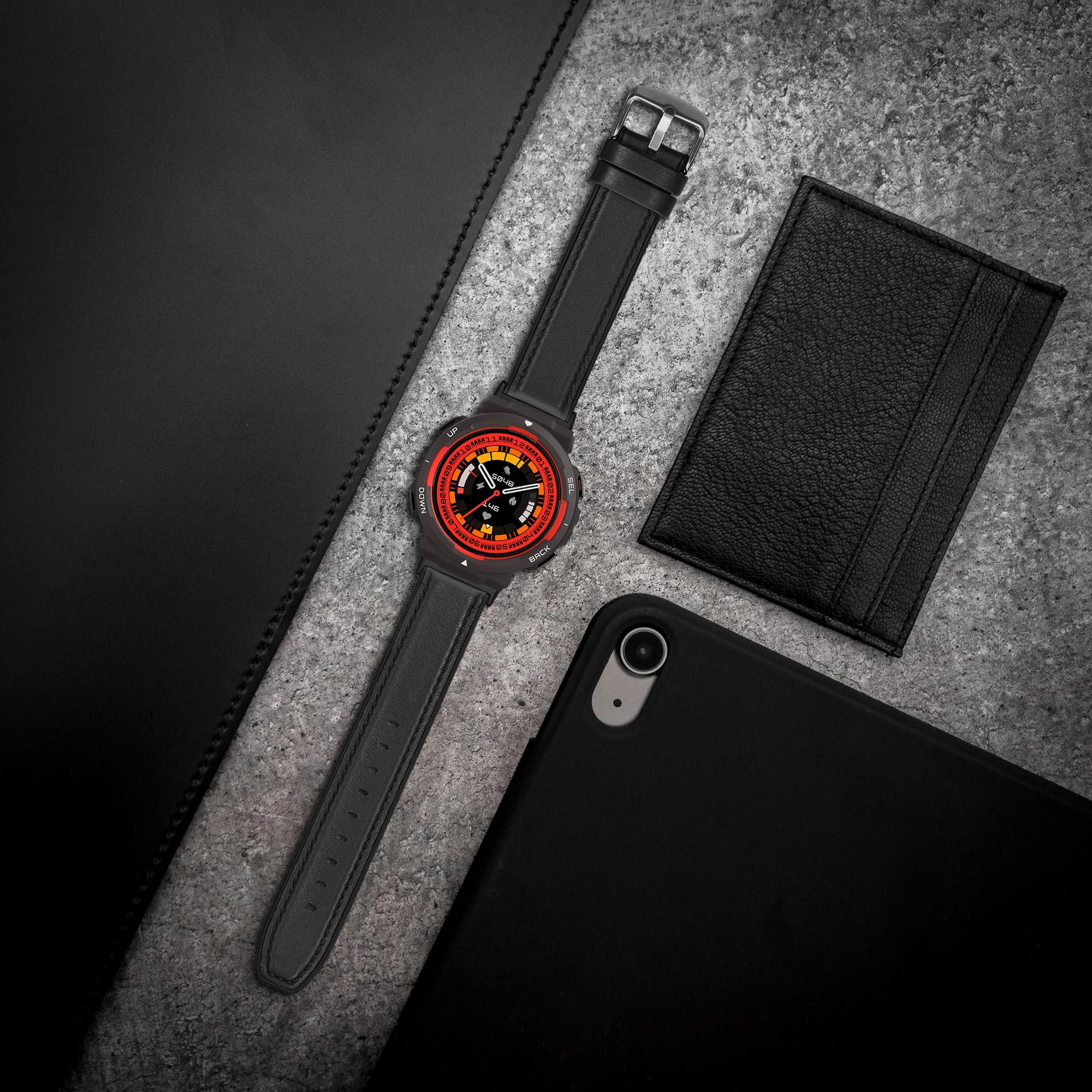 Image secondaire de Bracelet en cuir et silicone pour Amazfit Active Edge - Noir
