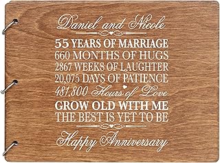 LifeSong Milestones Personalized 55th Wedding Anniversary Guest Book for Couple 55 Years of Marriage Celebration, Wooden Walnut Signature Registry Guest Book for Fifty Fifth Wedding (Walnut)