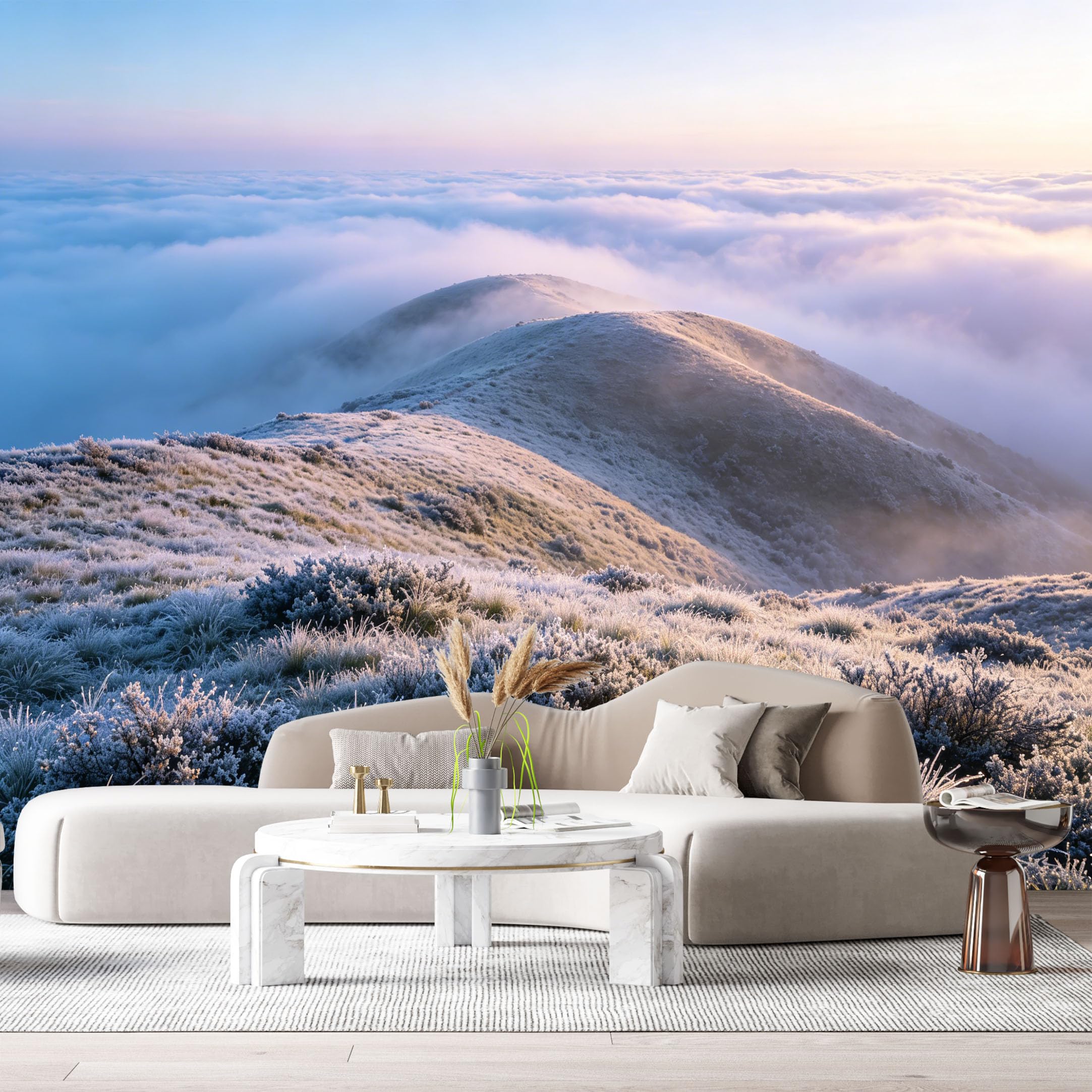 Custom Size Wall Murals Mountain Landscape Misty Morning Sunrise Cloud Peak Snow SelfAdhesive Wall Fabric Removable Large Wallpaper for Photo Living Room