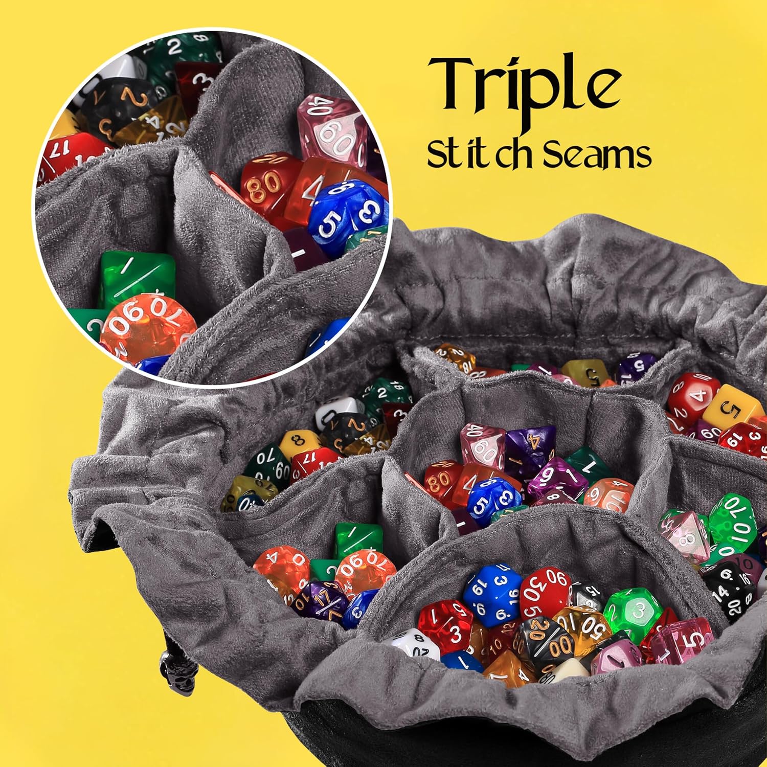 CardKingPro Immense Dice Bags with Pockets - Black - Capacity 150+ Dice - Great Organizer for Dice Hoarders, Perfect for Dungeons and Dragons [Patented Design]