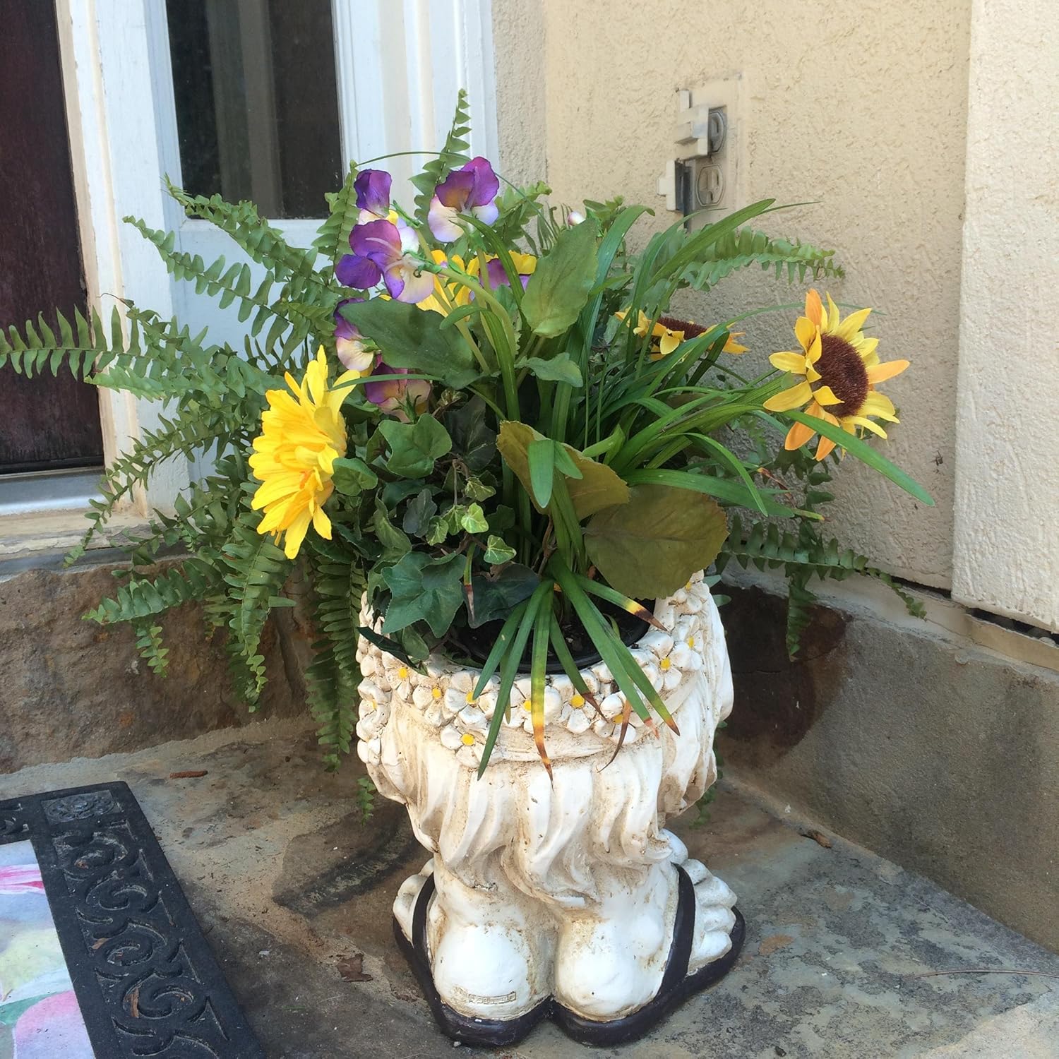Homestyles 37594 Hippie Jerry and Flower Child Janice Antique White Accent 13" Face Planters Garden Statue (Holds 4" Pot)