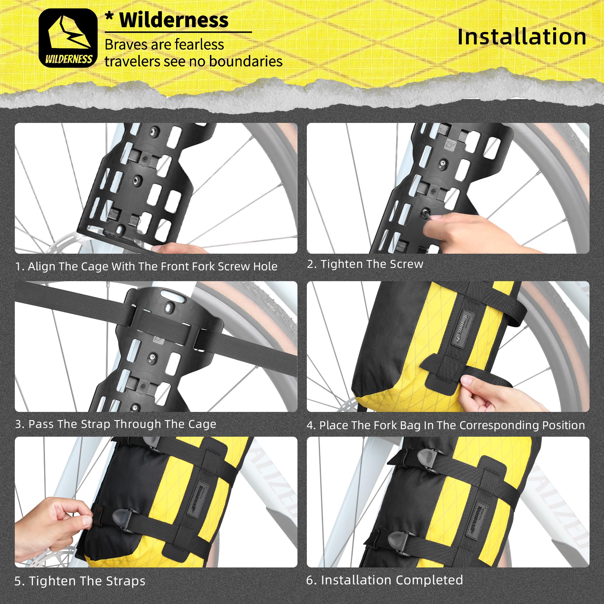 Rhinowalk Bolsa de Horquilla Delantera para Bicicleta, Impermeable, 6,5 L, Accesorios para Bicicleta de montaña, Carretera, Color Negro