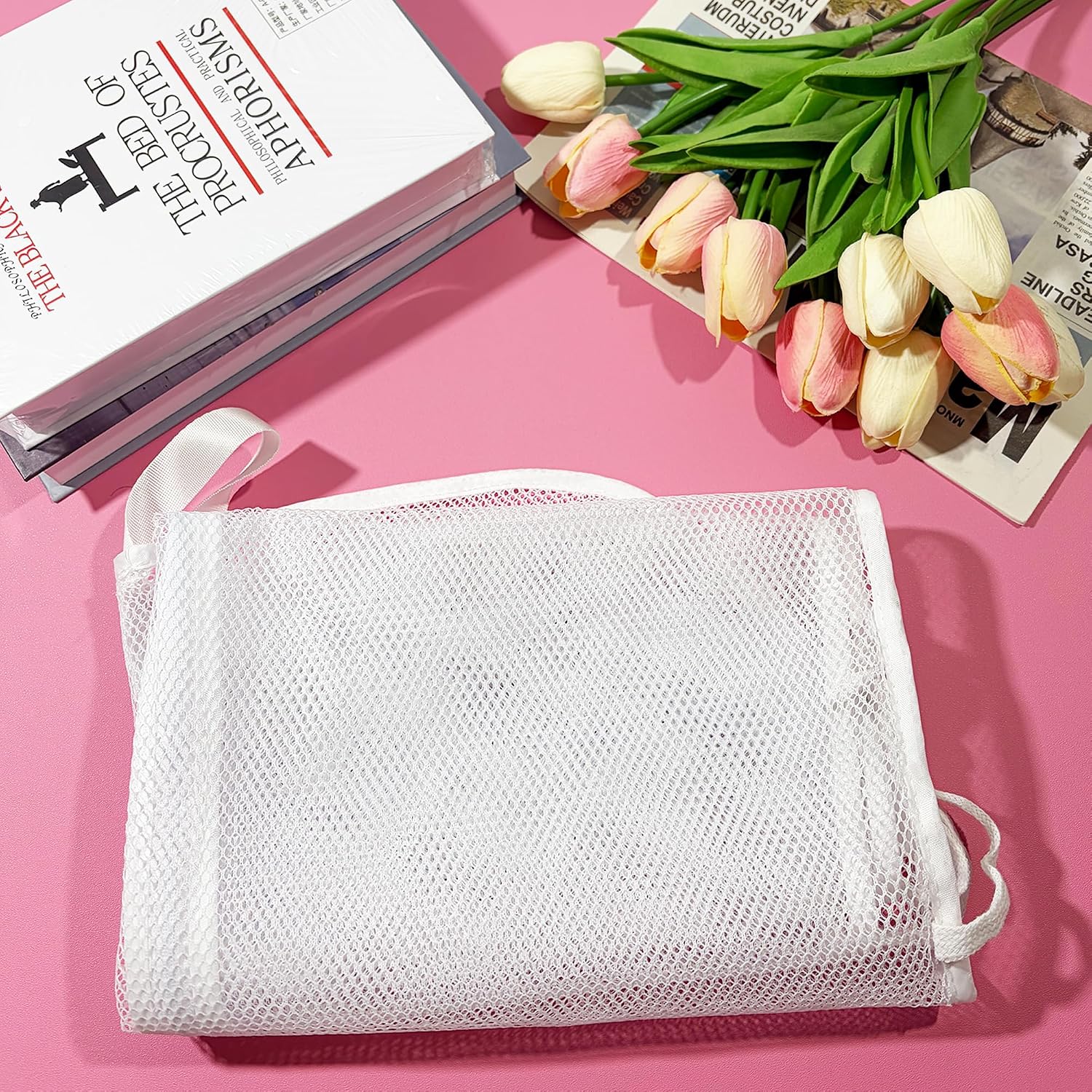 2Pcs Large Pillow Core Laundry Bag with Hanging Straps | White Breathable Pillowcase Protective Mesh Laundry Garment Bags for Washing Machine 19.68 x 27.56 inches