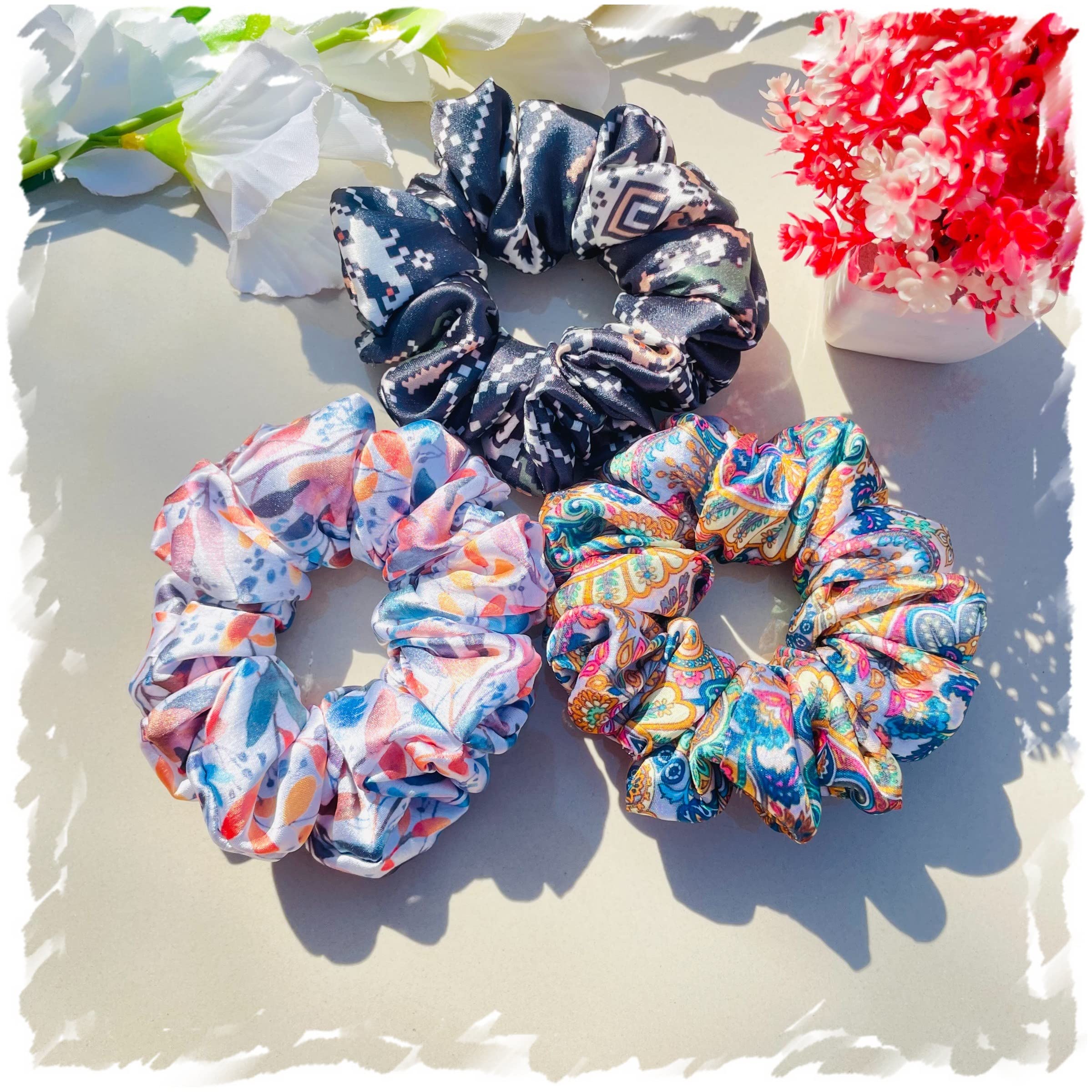 Luxury Japan Satin Printed Scrunchies for Women and Girls, Hair Ties, Hair Band, Ponytail Holder, Set of 3, Printed Combo-13 Multicolor (B0BXQ872WL) Amazon Price History, Amazon Price Tracker