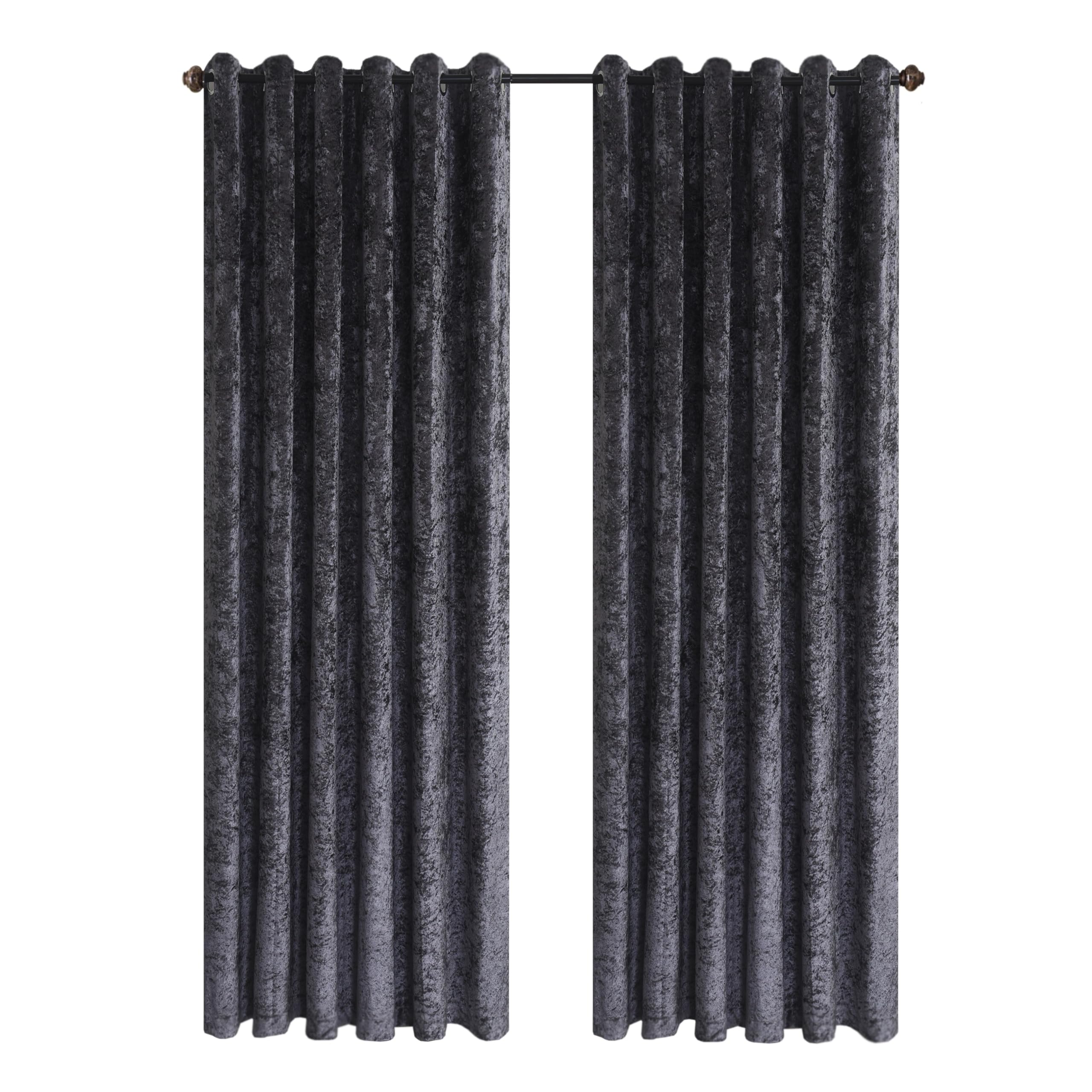 Hadi London Crushed Velvet Curtains for Bedroom Living Room Kitchens A pair of fully lined, beautifully made shades with an eyelet ring top velvet curtains. (CHARCOAL, 46X90) — image 1