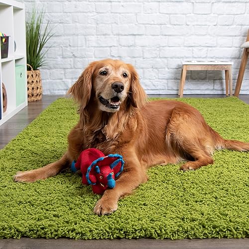 Miniatura 7 de goDog Juguete chirriante para perros con volantes de malla de doble guardia masticable, rojo, pequeño