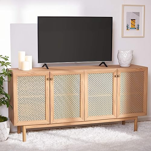 Safavieh Home Collection Piran Black and Gold - Soporte de TV de 4 puertas con 2 estantes pantalla plana de 65 pulgadas