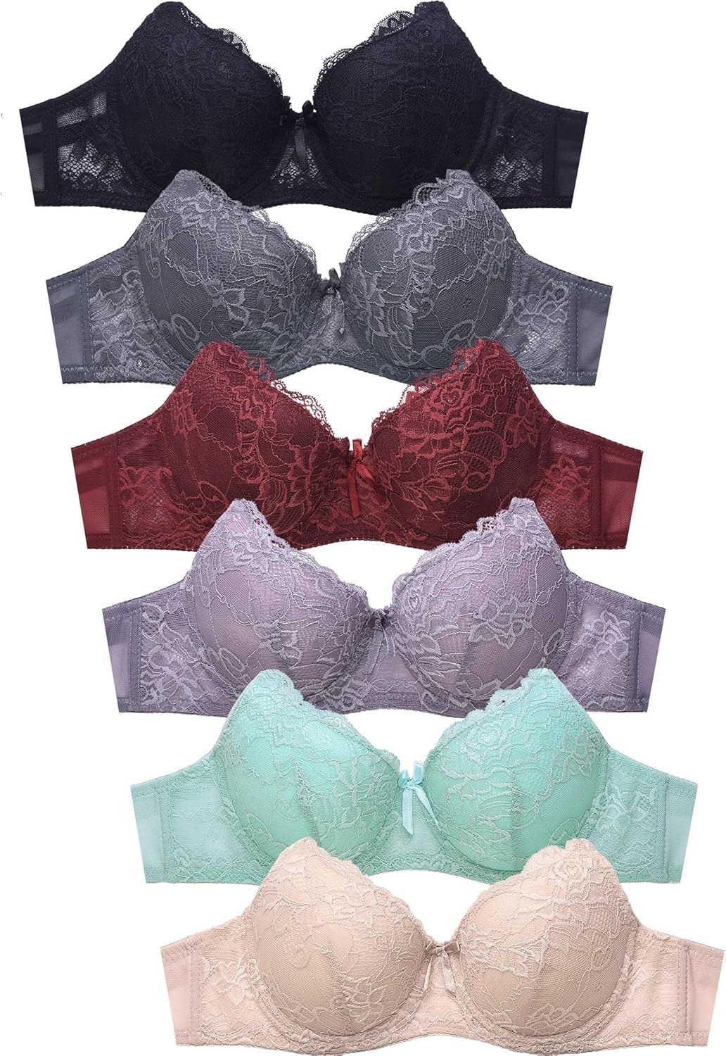 Women's Basic Lace Bras Petite to Plus Size, Pack of 6