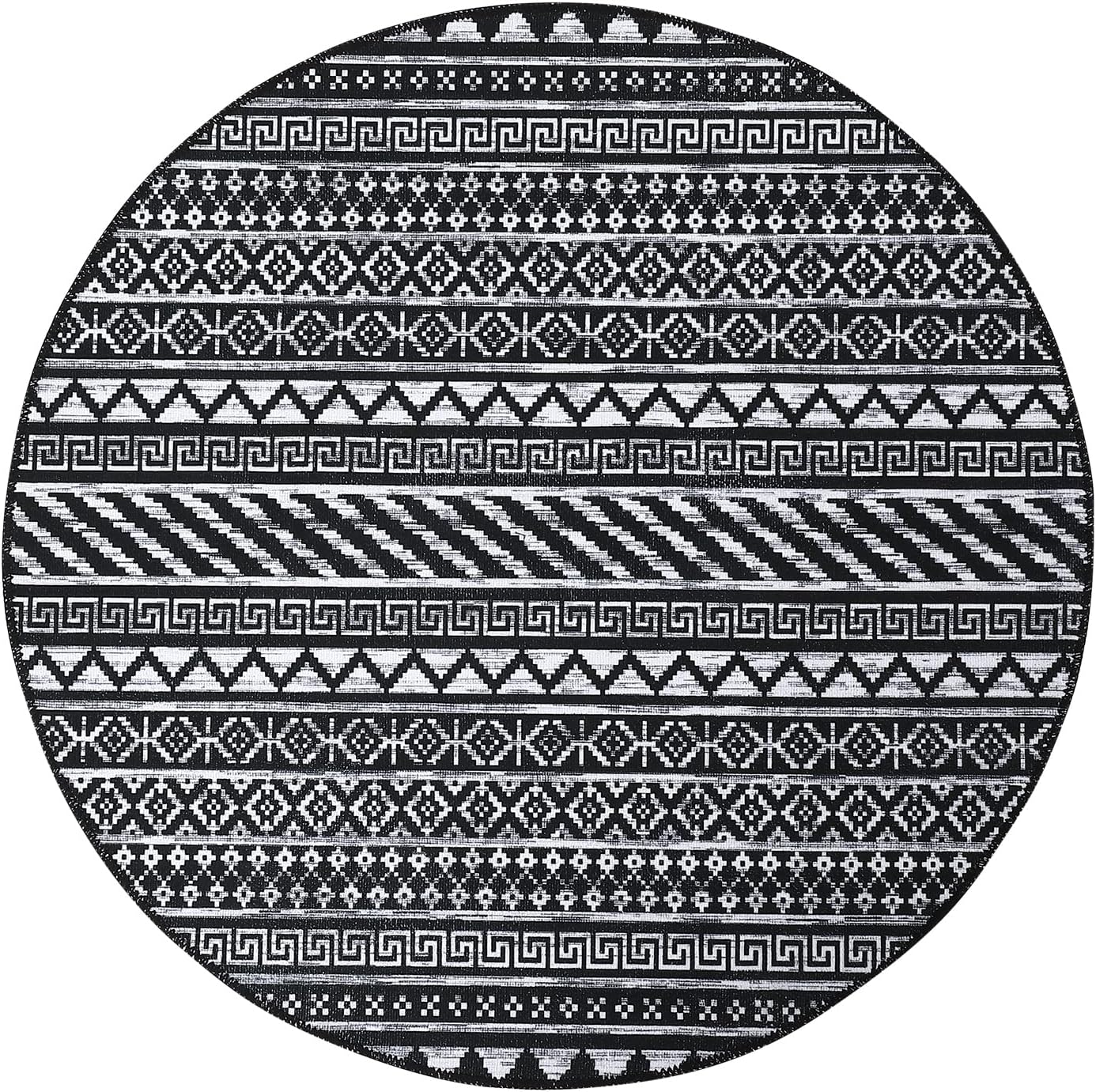 GlowSol Rug 3 Ft Round Rug for Bedroom Livingroom Abstract Carpet Non-Slip Area Rug, Machine Washable Low-Pile Front Door Mat Kitchen Rugs for Play Room Laundry Dinning Room,Black