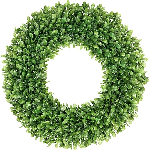 32 inch Artificial Large Boxwood Wreath for Front Door, Greenery