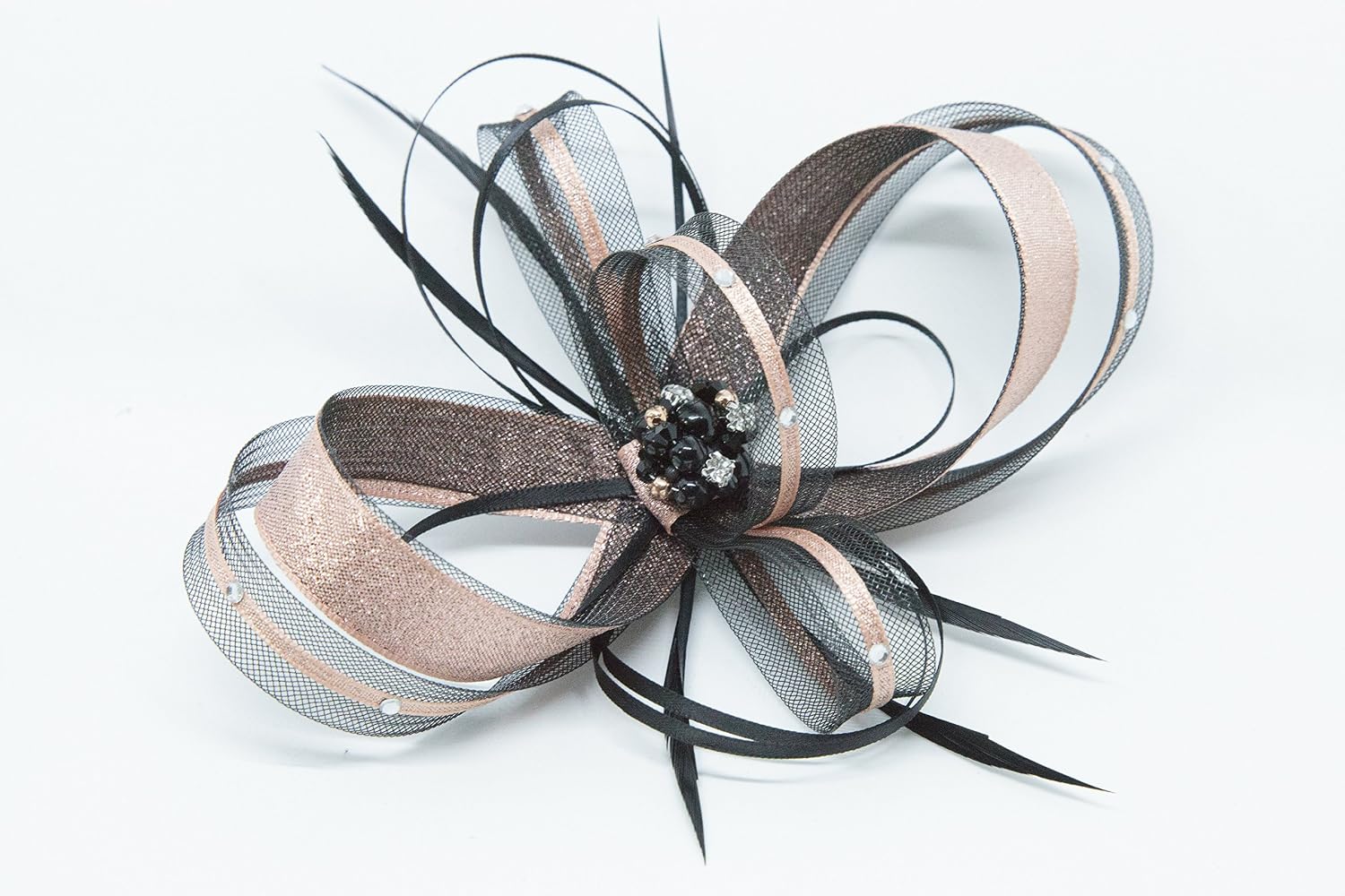 Metallic rose gold and black fascinator 