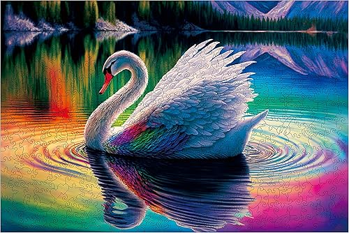 Rompecabezas de madera únicos, diseño de cisne de lago, 200 piezas de tamaño mediano de 8.7 x 12.6 pulgadas, lujoso rompecabezas de madera con forma