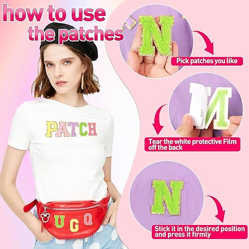 Miniatura 5 de NICEVINYL Parches de letras de felpilla autoadhesivas 26 piezas de parches de letras coloridas, parches de letras universitarias para decoración de