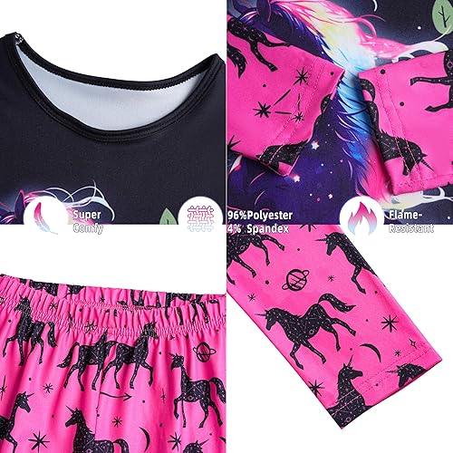 LQSZ Girls Pajamas Toddler Girls PJs Sleepwear for Girls Size 2-12 Years(A-cool Unicorn,9-10 Years)