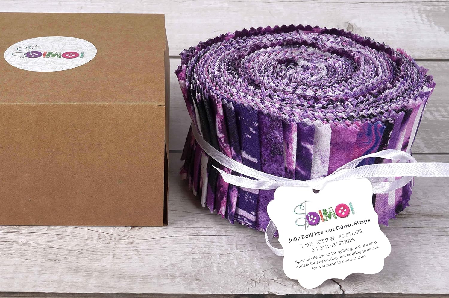 Soimoi Jelly Roll 40 Strip Assorted Bundle, Purple Fabric Strips for Quilting, Crafting, 100% Cotton Fabric Jelly Roll Bundle for Scrapbooking, Precut Quilt Projects, and DIY Crafts - Tie Dye Print