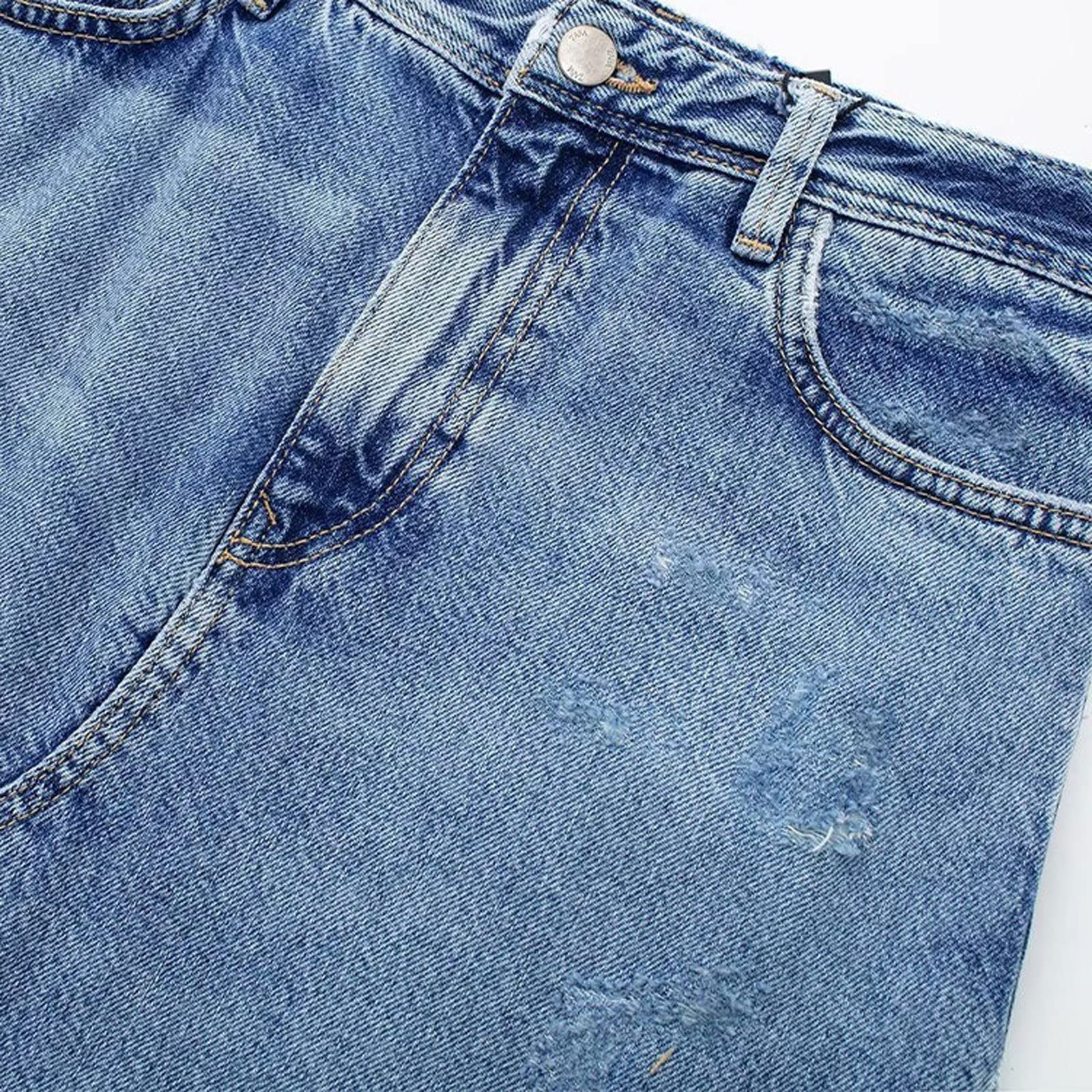 Falda larga para mujer, color azul vaquero, con cremallera frontal, abertura frontal, cintura alta, falda para mujer