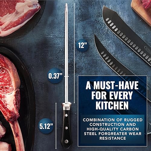 Miniatura 6 de Cutluxe Varilla de afilar, acero de afilado para cuchillos de cocina, acero de afilado de 12 pulgadas, diseño de mango ergonómico, serie artesanal