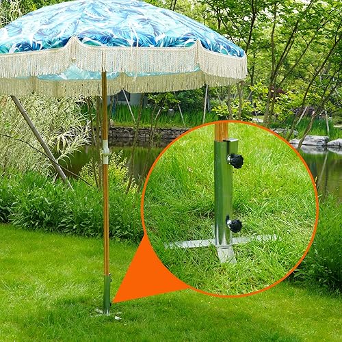 Miniatura 4 de Base de sombrilla de playa, estaca de paraguas con diseño de derribo, soporte de metal resistente para césped con cuatro tenedores (se ajusta a