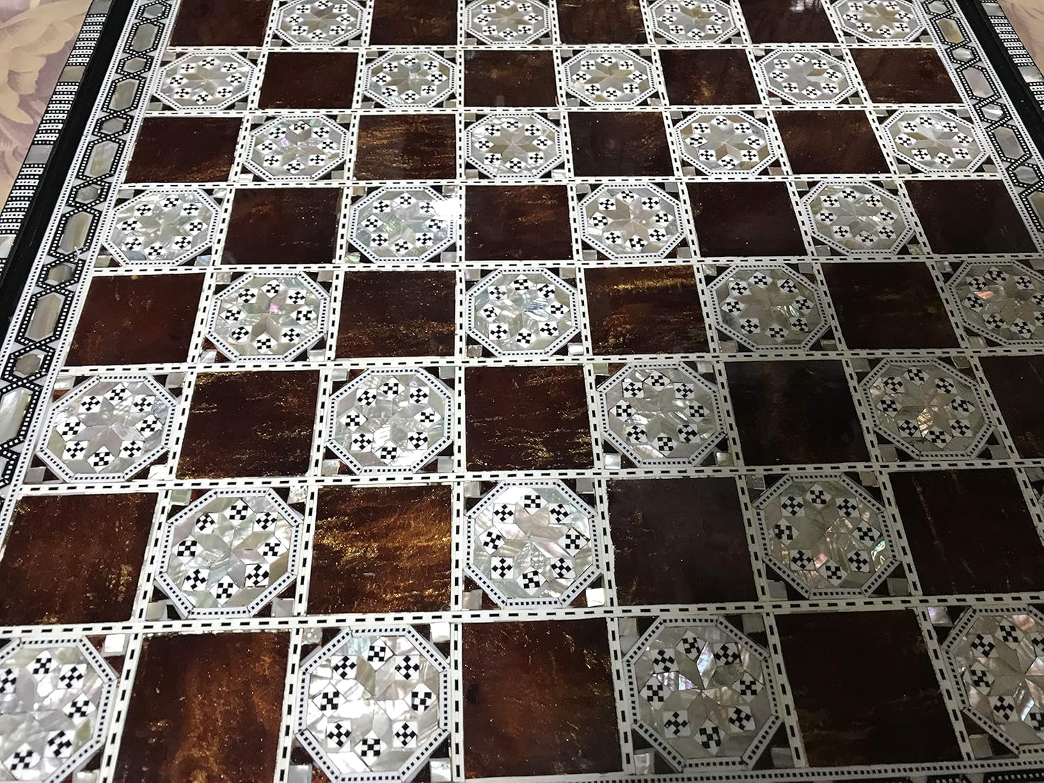 Chess Board Inlaid Mother of Pearl Egyptian Handmade (16.8 inch m06) (16.8 inch m05)