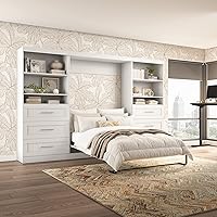 Vista 2 de Bestar Pur - Cama Murphy completa y 2 estanterías con cajones, cama de pared que ahorra espacio de 131 pulgadas