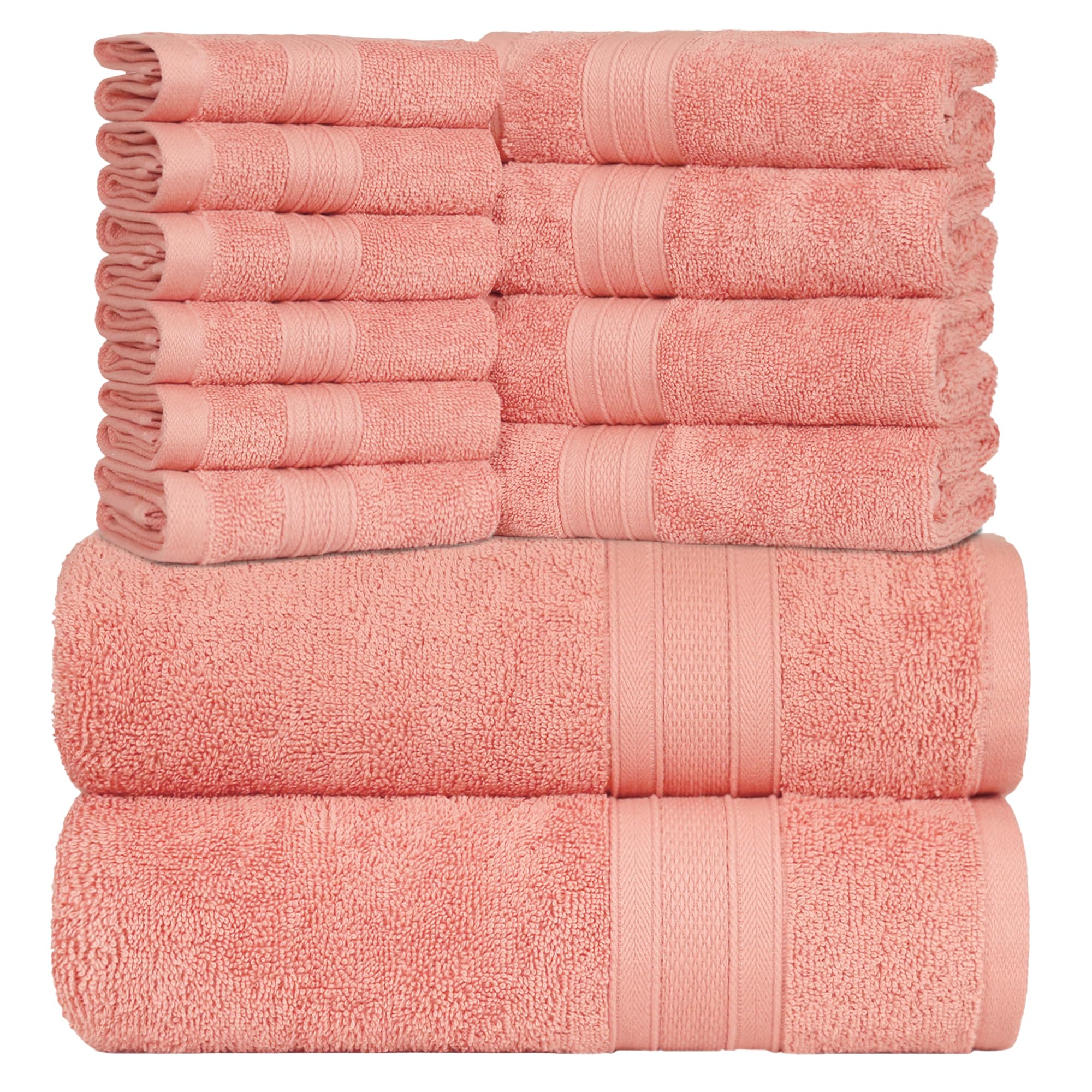 Trident Soft Comfort Air Rich Towels for Bath, 100% Cotton Towel, Super Soft, Highly Absorbent, 12 Pieces Towel Set, 500 GSM - Coral Haze