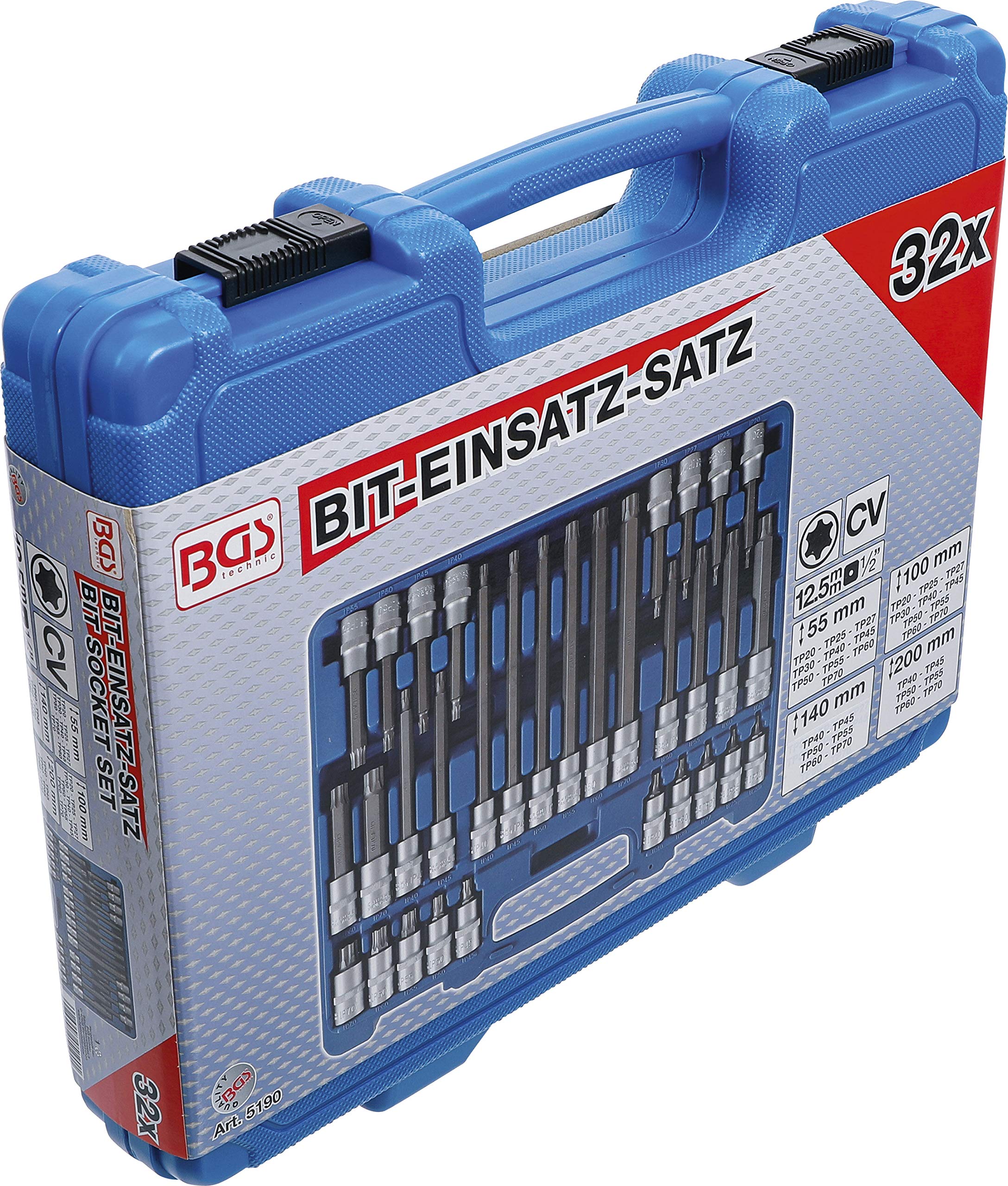 BGS 5190 | Juego de puntas de vaso | entrada 12,5 mm (1/2") | perfil en TP (para Torx Plus) TP20 - TP70 | 32 piezas