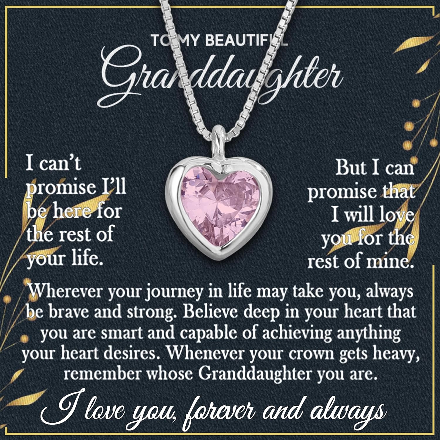 Granddaughter Heart Necklace with Message Card & LED Box