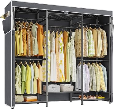 Raybee Clothes Rack with Cover,Portable Closet Heavy Duty,Metal Clothing Racks for Hanging Clothes Adjustable for Bedroom 66.5" Wx15.75 Dx74.8 H Black