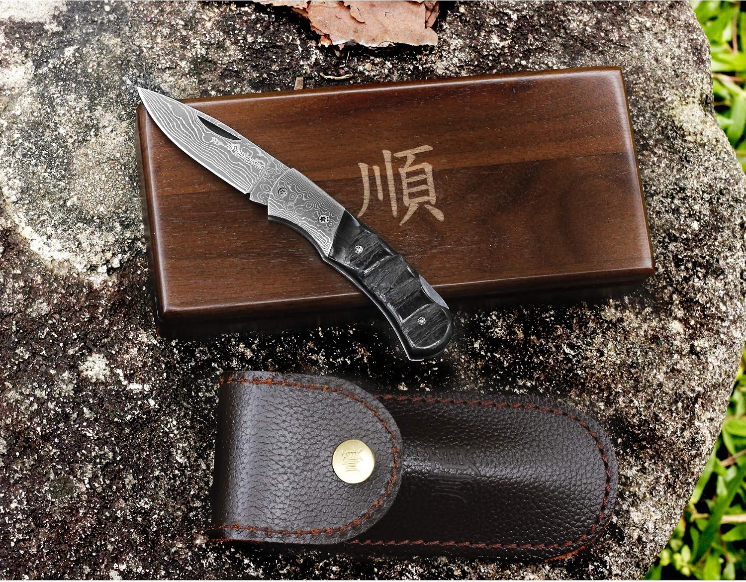 YOUSUNLONG Folding pocket knife Damascus steel blade total 175 mm