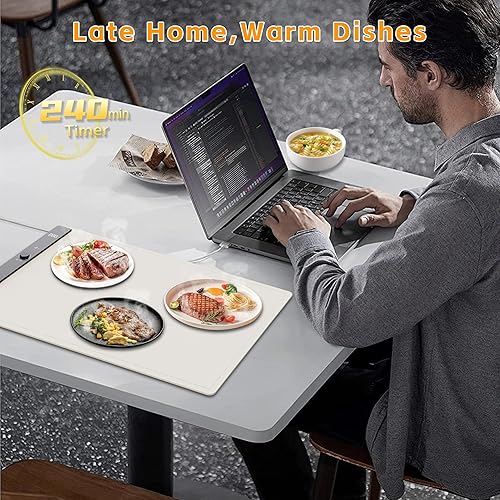 Miniatura 6 de Tapete de calentamiento de alimentos de 24 x 16 pulgadas, bandeja de calentamiento eléctrica con 6 niveles de temperatura ajustable, calentamiento