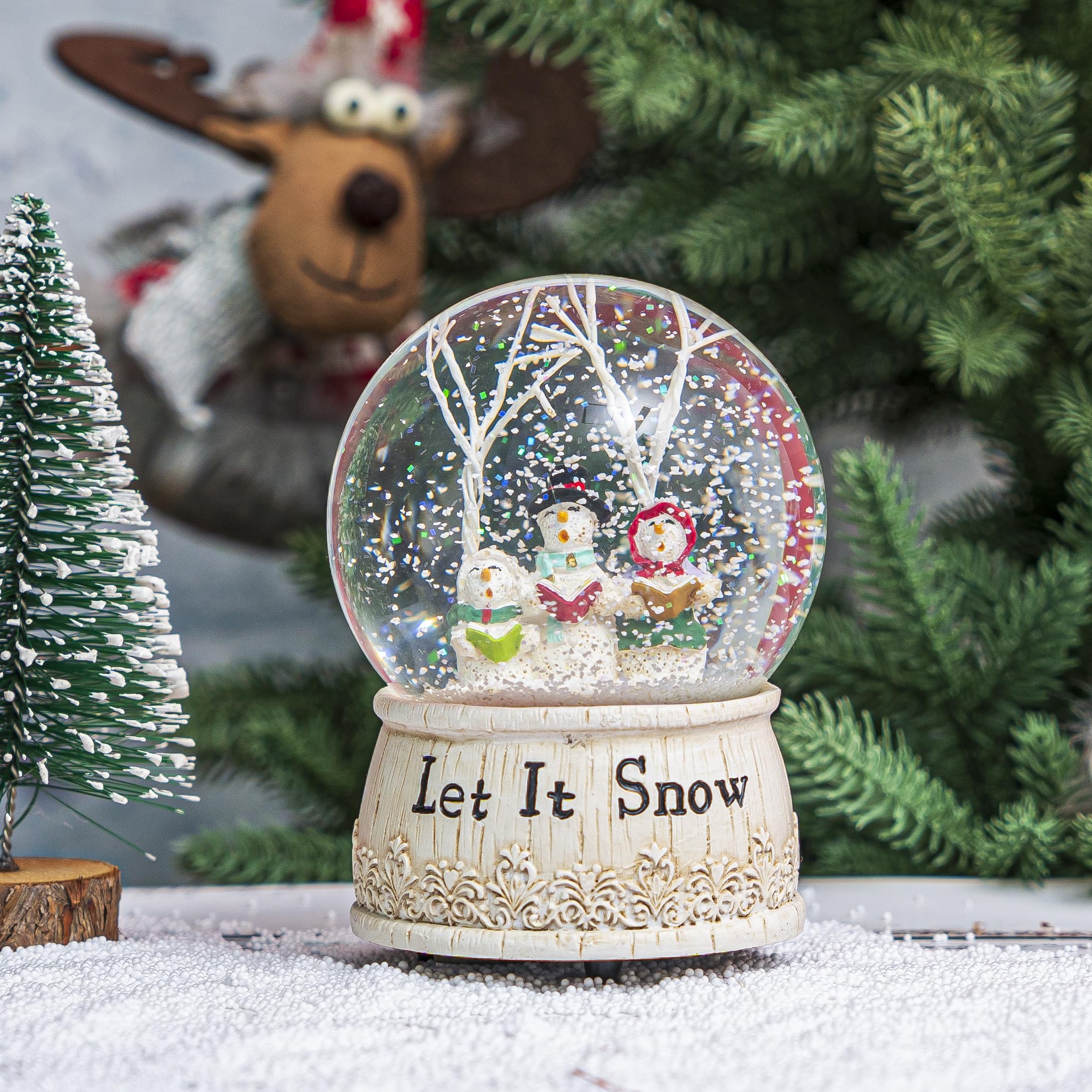 Christmas Snow Globe Crystal Box with Snowflakes Musical Snow Globes Let It  Snow 100mm,Cute Three Snowmen