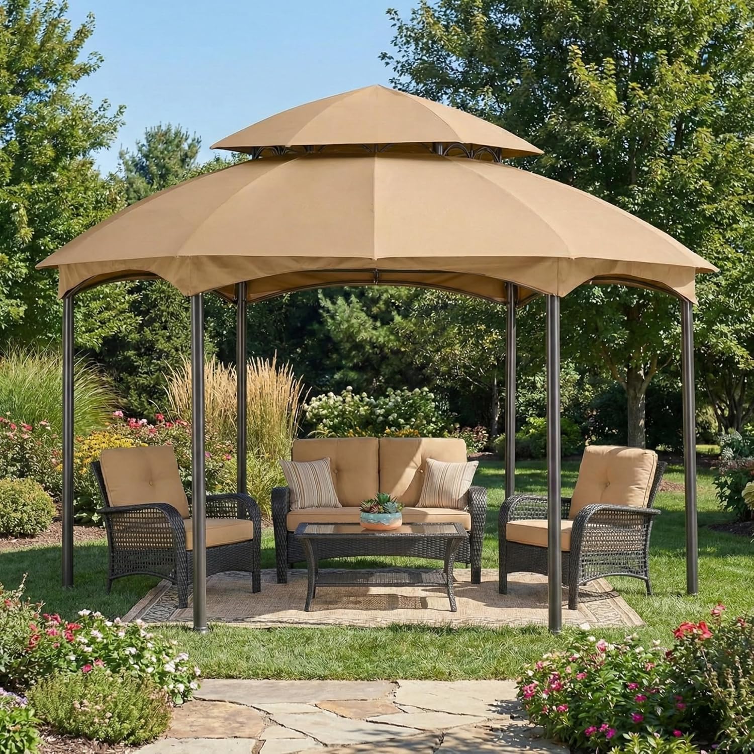 Garden Winds Reinforced RipLock 350 Replacement Canopy Top Cover Compatible with Heritage 12’ x 12’ Hexagon Gazebo Models L-GZ793PST-E, A101011800 - Beige
