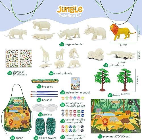 Miniatura 2 de BONNYCO Kit de pintura de juguetes de animales para niños con 16 figuras. Artesanías de animales para niños de 4 a 8 años con brillo en la