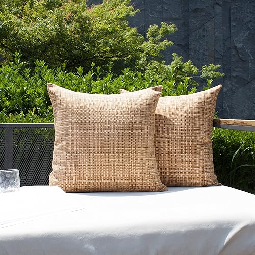 Kevin Textile - Juego de 2 fundas de almohadas decorativas para exteriores, impermeables, cuadradas, para jardín, patio, tienda de campaña, sofá, de