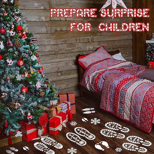 Miniatura 3 de 12 hojas de huellas de Papá Noel grandes de Navidad para piso, plantilla de botas de Papá Noel, plantillas de copos de nieve, plantillas de piso de