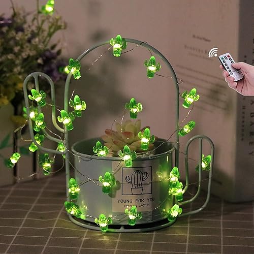 Miniatura 2 de HDNICEZM - Guirnalda de luces decorativas con diseño de cactus tropicales, 14.2in, 40 ledes de luz blanca cálida, resistente al agua, funciona con 8