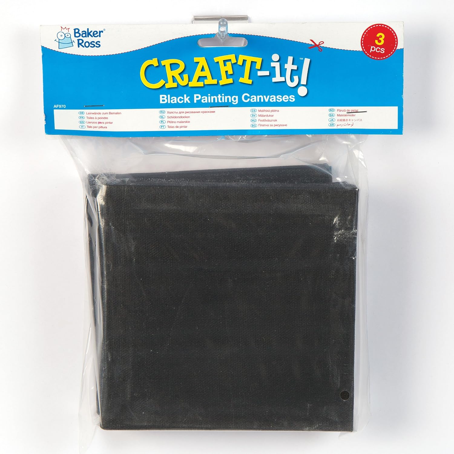 Baker Ross Mini Black Fabric Canvas, Primed And Stretched Canvas Perfect For Painting, Artist Work And Arts And Crafts (Pack Of 3)