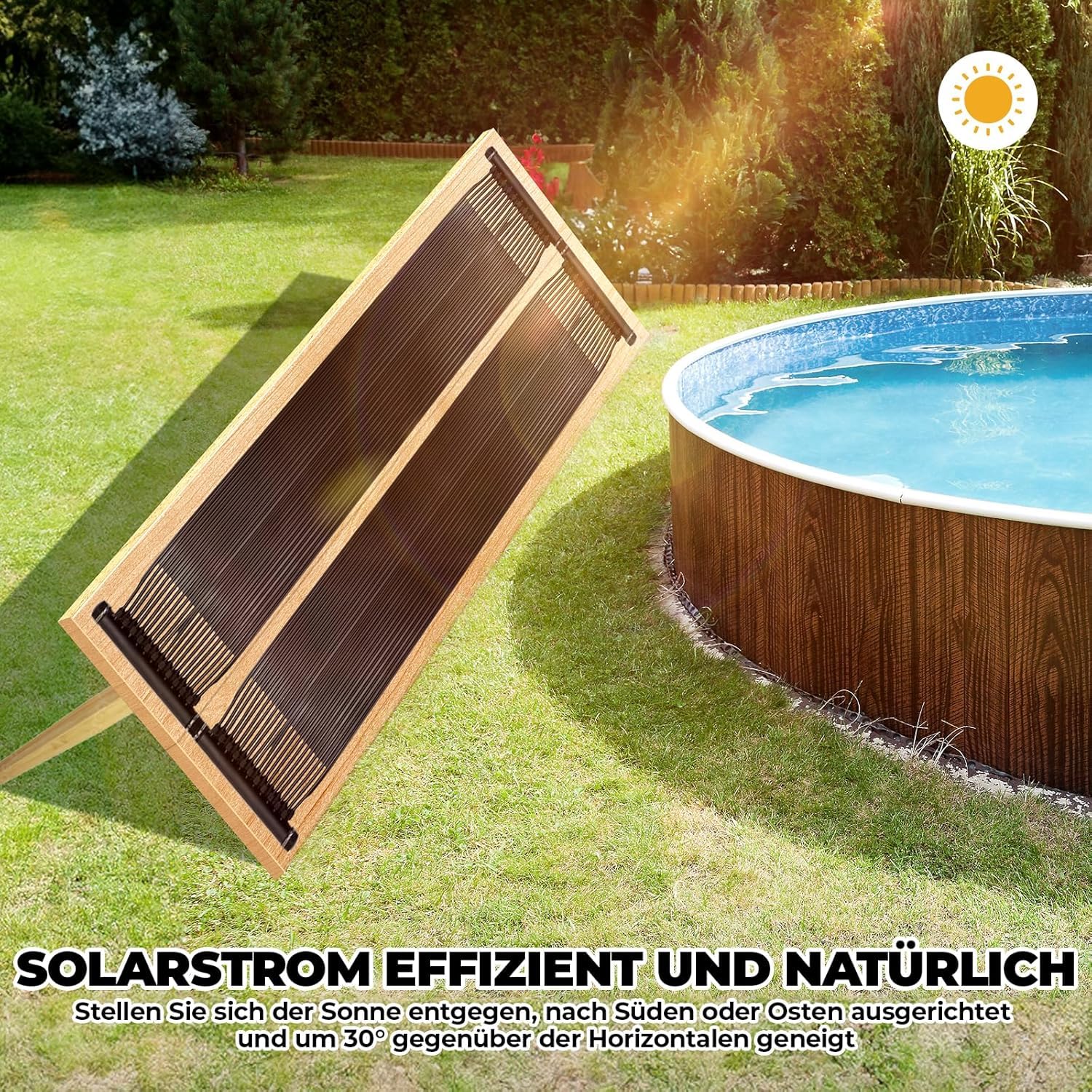 LIFERUN Kolektor solarny do ogrzewania basenu, mata solarna, zestaw mat grzewczych, basen do 24000 l, tworzywo sztuczne, odporne na promieniowanie UV, możliwość dowolnego rozszerzenia (300 x 150 cm)