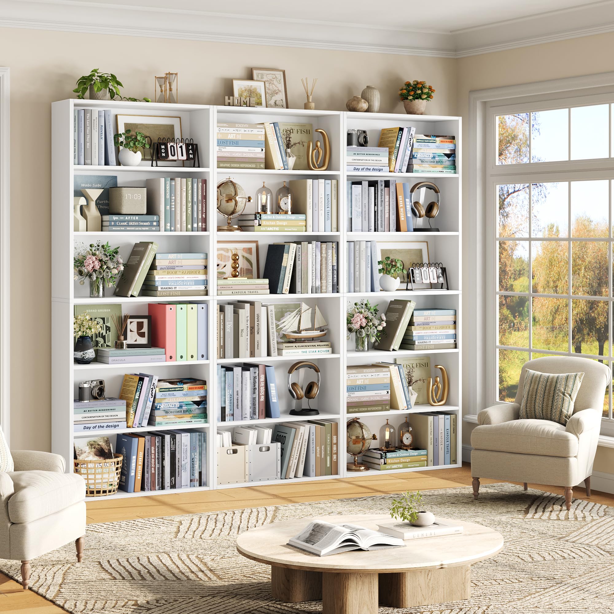 FOTOSOK 6 Tier Tall Bookshelf and Bookcase with Open Display Shelves, White — product photo