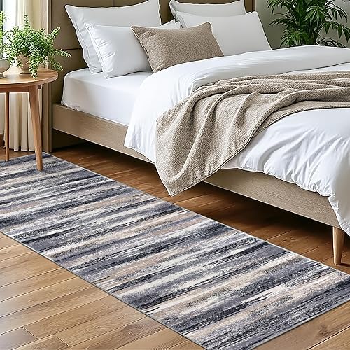 Miniatura 47 de Alfombra moderna abstracta de 2 x 6 pies, alfombra de pasillo lavable gris negro multi para cocina, antideslizante, suave, alfombra delgada de Gris