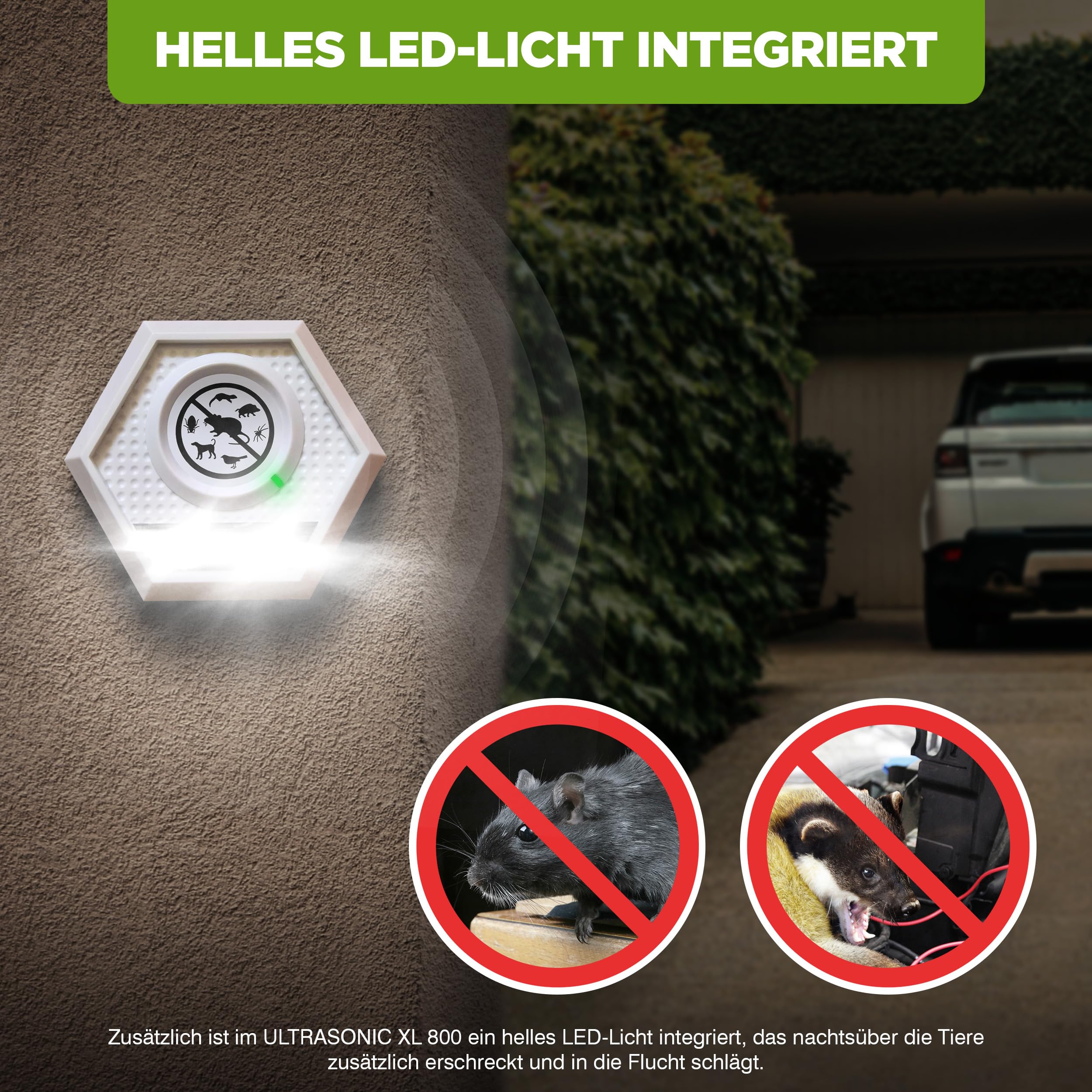 ISOTRONIC Ultraschall Mäuseabwehr zum Mäuse & Ratten vertreiben – Schädlingsvertreiber mit Ultraschall & Lichtblitz – Mäuseschreck ohne Gift & Mausefalle – 100m² Wirkungsbereich (1 Stück)