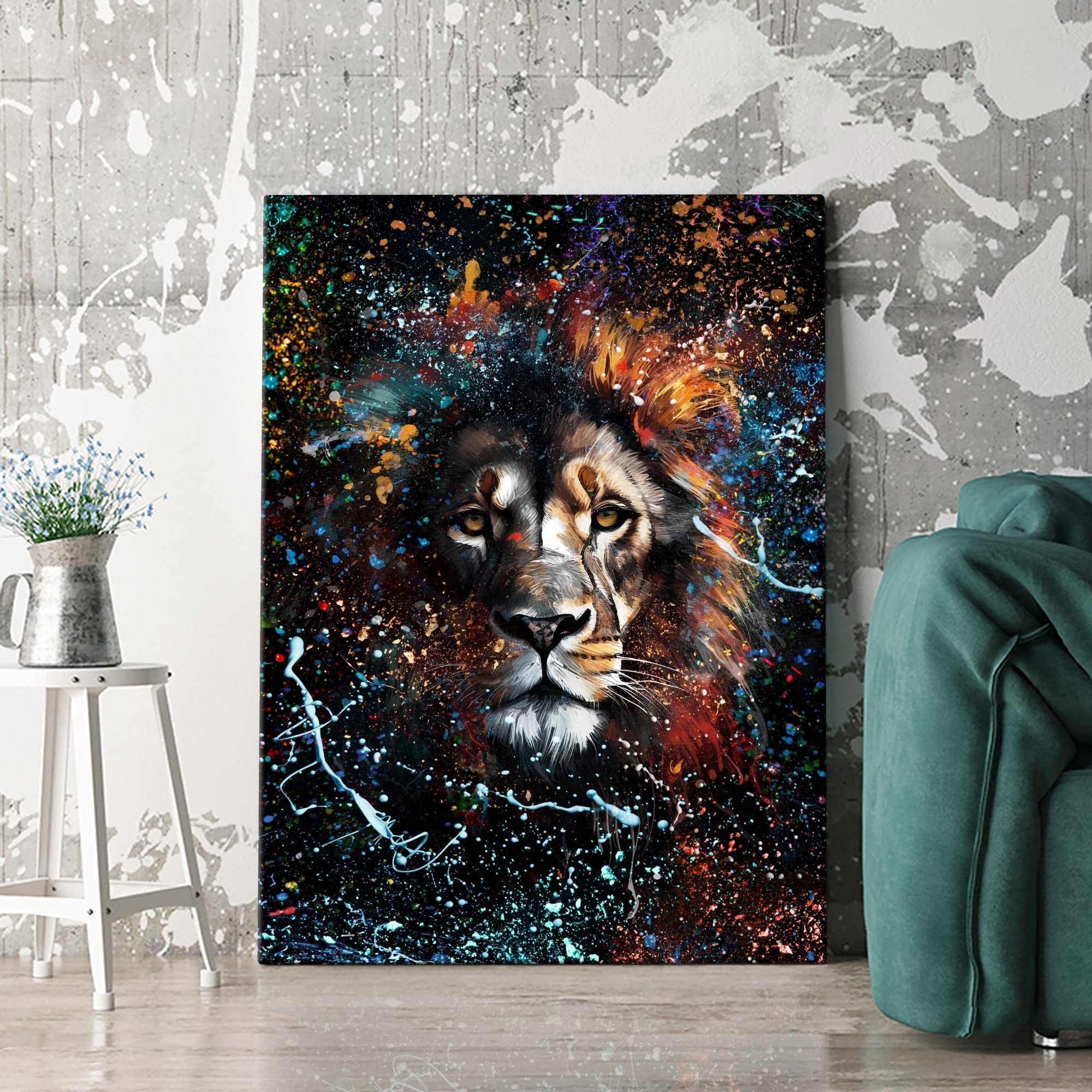 Artmazing | Immagine da parete con leone colorato, pop-art, con leone, moderna, immagine di leone, per soggiorno, moderna, immagine di leone, grande, moderna