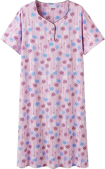 Keyocean Womens Nightgown for Summer - Soft Cotton Comfortable Short Sleeve Lightweight Floral Sleepwear & Loungewear M-XXL