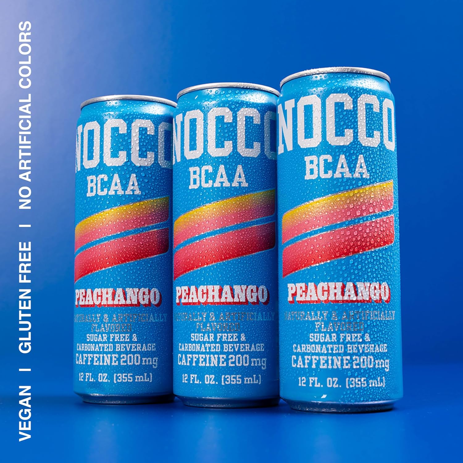 NOCCO BCAA Energy Drink PEACHANGO - 12 Fl Oz (Pack of 12) - 200mg of Caffeine, Sugar Free Energy Drinks - Carbonated & Low Calorie, BCAAs, Vitamin B6, B12, & Biotin - Grab & Go Performance Drink
