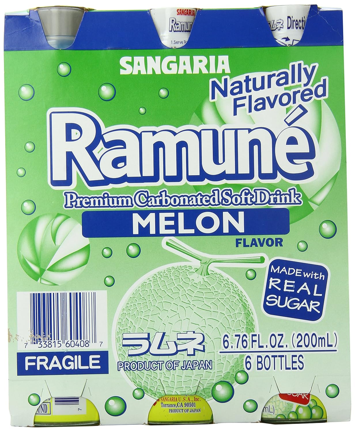 Sangaria Ramune Melon, 6.76 Fluid Ounce (Pack of 6)