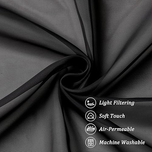 Miniatura 7 de Cortinas traslúcidas negras de 96 pulgadas de largo, 2 paneles, paneles de gasa para ventana, cortinas de gasa sólidas, tratamientotelón de fondo