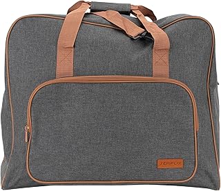 SEMPLIX Nähmaschinentasche XL – Große Transporttasche für Haushaltsnähmaschinen, Stabiler Boden, viel Stauraum, Tragegriffe anthrazit/braun (52 x 40 x 27 cm)