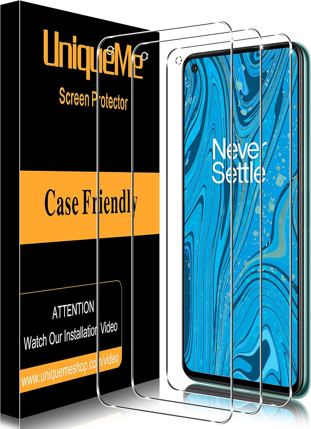 UniqueMe [3 Pack] Screen Protector for OnePlus 8T / Oneplus 8t+ 5G Tempered Glass, [Case Friendly] 9H Hardness [Easy Installation] High Definition Bubble Free