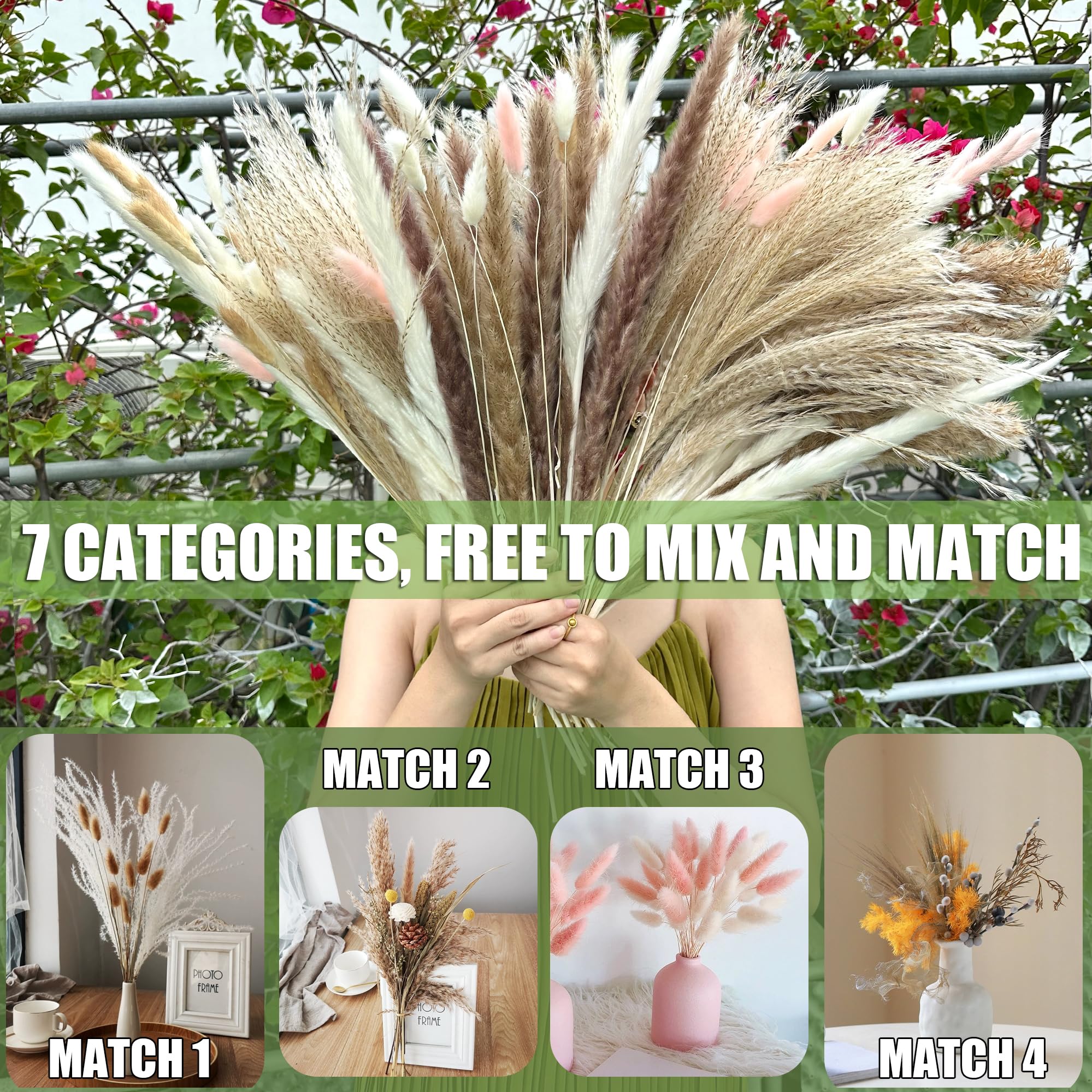 Lot de 107 bouquets de fleurs séchées naturelles séchées de 43,2 cm, 7 variétés par bouquet, style bohème, généralement utilisés pour les mariages, les fêtes prénatales, les maisons, les fêtes
